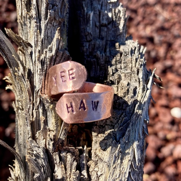 ARTISAN YEE HAW Ring Hammered Copper Stamped Hand Crafted Unisex Size 10 1/2 - Picture 3 of 5
